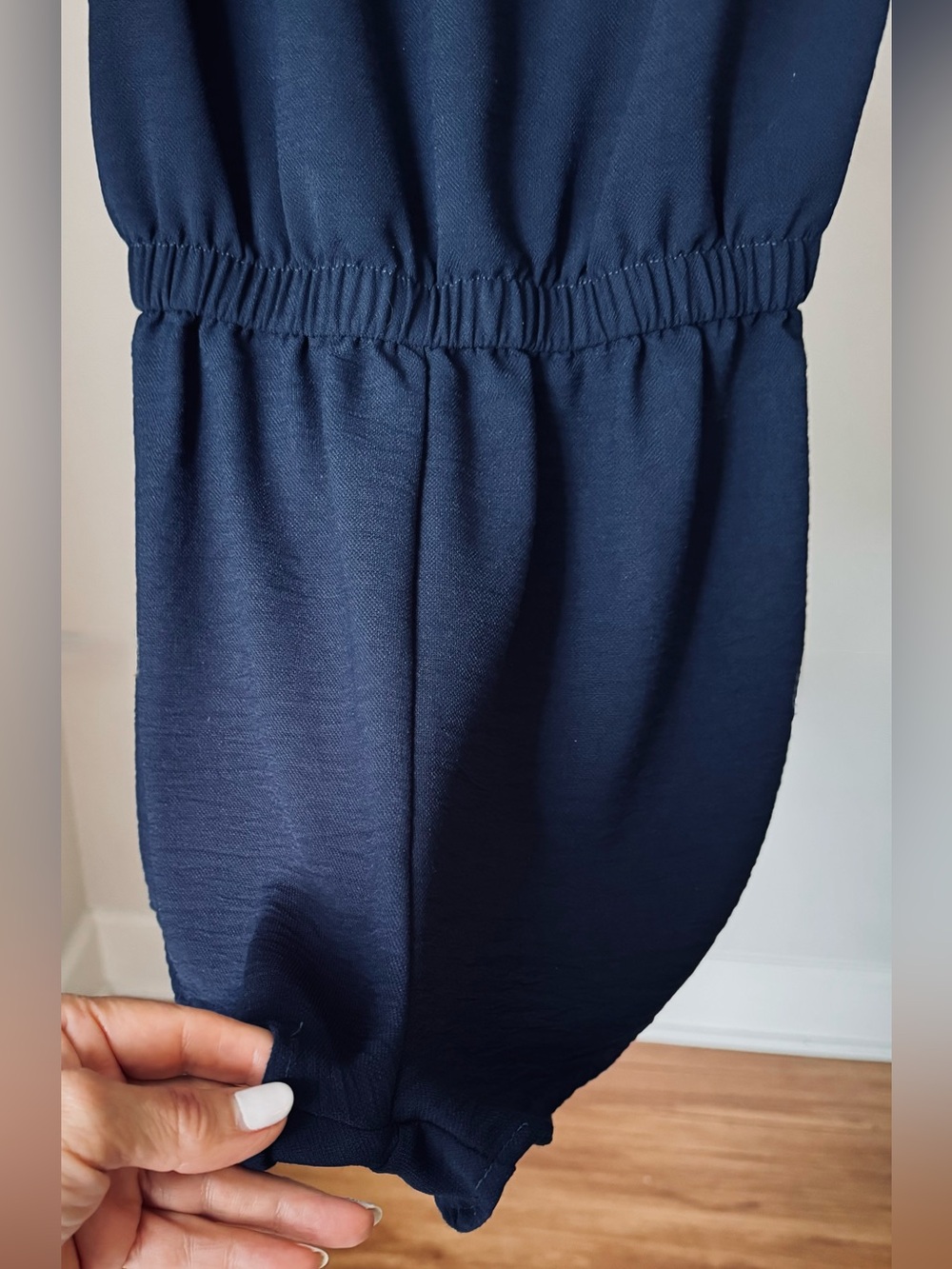 Haute Monde Navy Off Shoulder Ruffle Romper Size S Elastic Waist - Picture 5 of 7